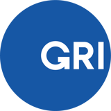 Blue circle with white writing, saying GRI